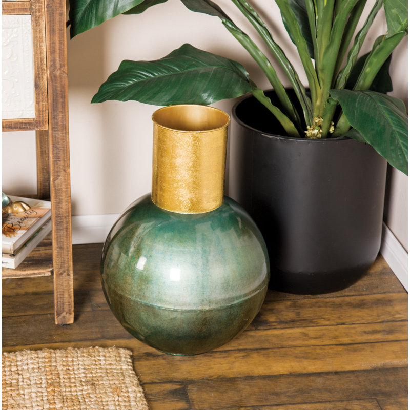 Metal Table Vase, Teal, 14.15" H x 9.85" W x 9.8" D