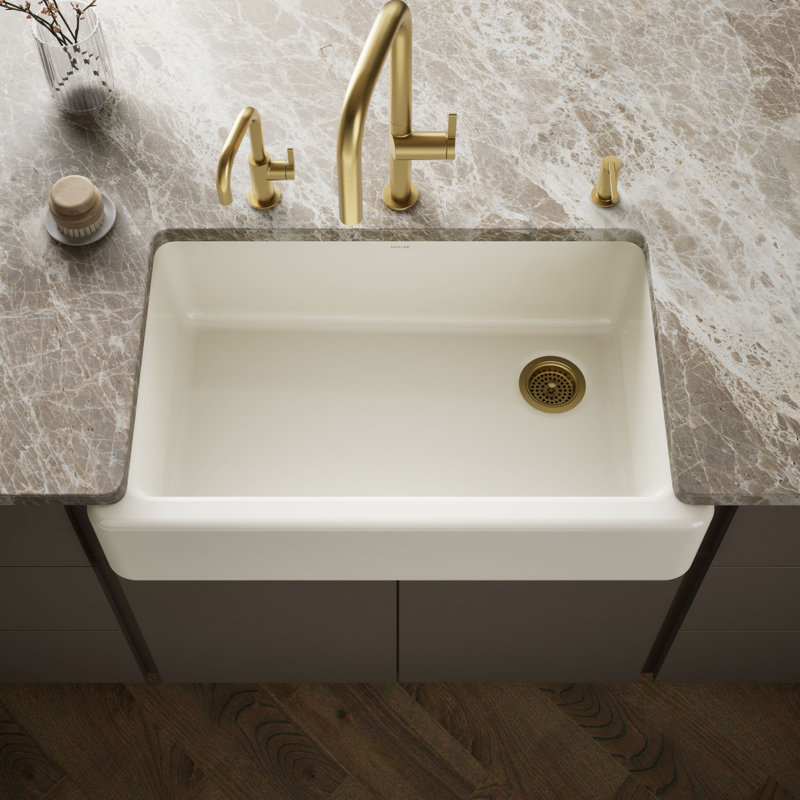 Whitehaven Self-Trimming 36" L x 22" W Farmhouse Kitchen Sink, Biscuit