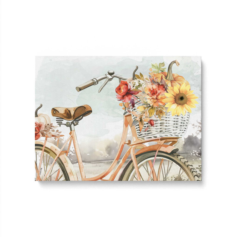 «Fall Floral Bicycle I» par Nicole DeCamp, reproduction d'art, L 24 po x H 18 po, Ne s’applique pas, Toile tendue
