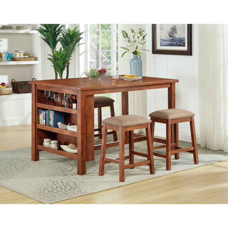 Kalaiyah Upholstered Counter Stool with Solid Wood Frame, Brown