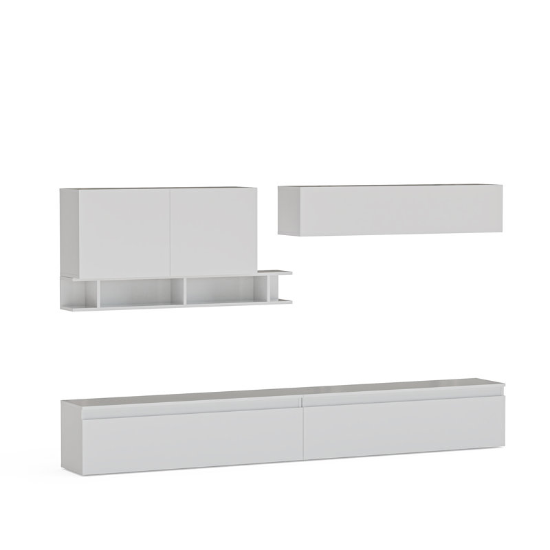 Toronto Modular Entertainment System with Multiple Customizable Layout Floating Media Console , White