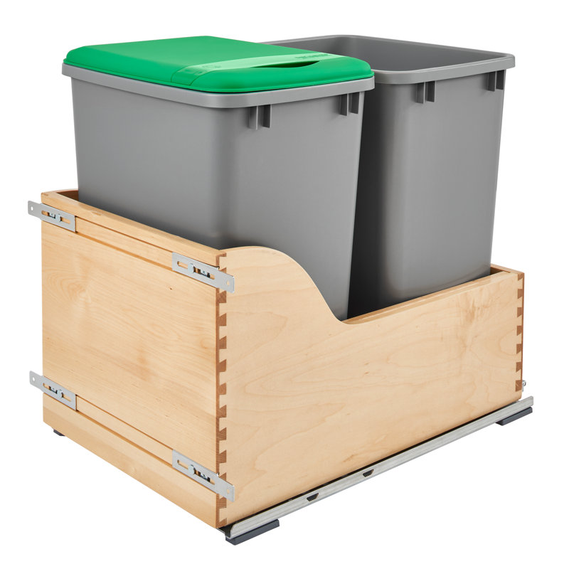 Contenant simple escamotable en érable argenté avec fermeture en douceur pour armoires de meuble-lavabo de 15 po