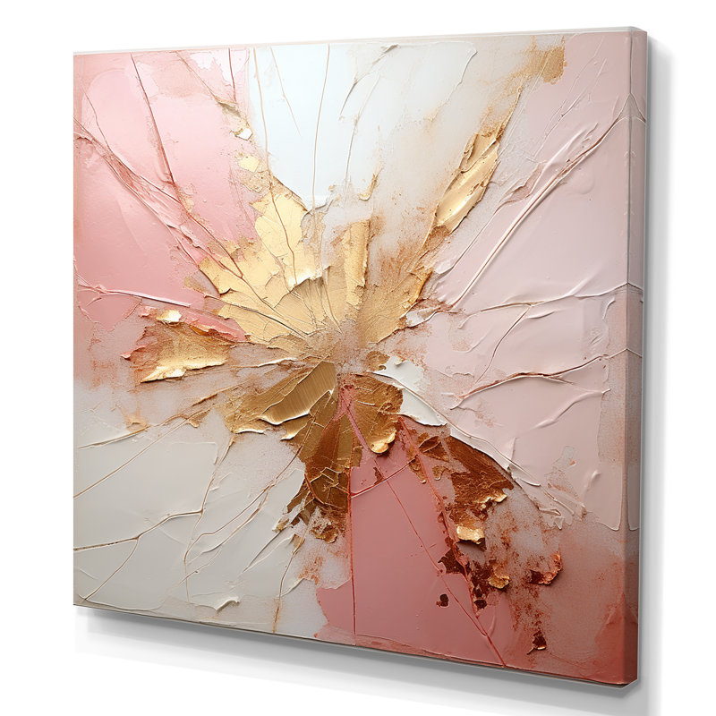 «Gold and Pink Paint Fusion», reproduction d'art encadrée, H 36 po x l 36 po x P 1,5 po, Toile tendue, Sans cadre