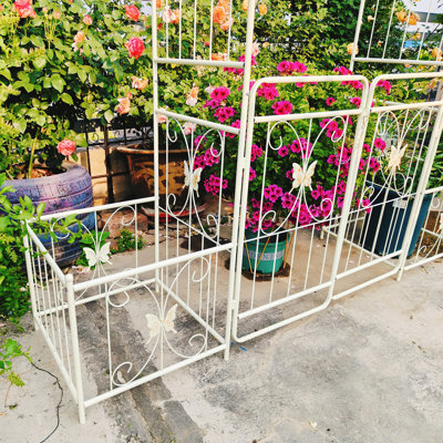 Metal Garden Arch with Gate 79.5'' Wide x 86.6'' High Climbing Plants Support Rose Arch Outdoor Cream White