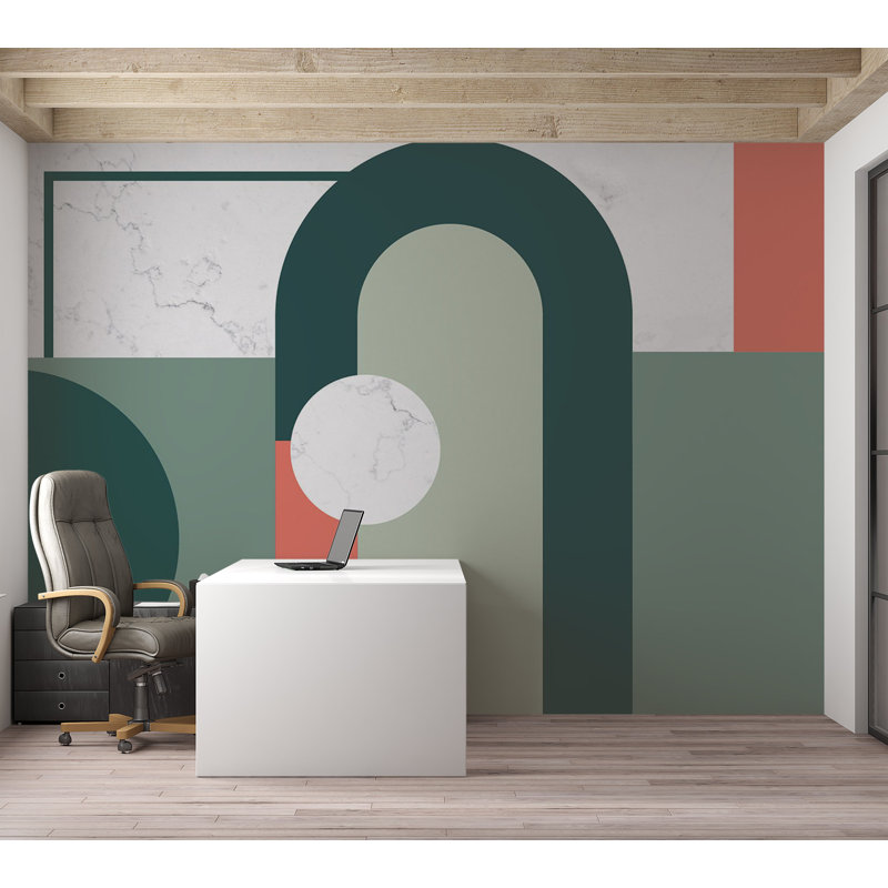 Papier peint abstrait - Motif marbre géométrique, L 118 po x L 82 po