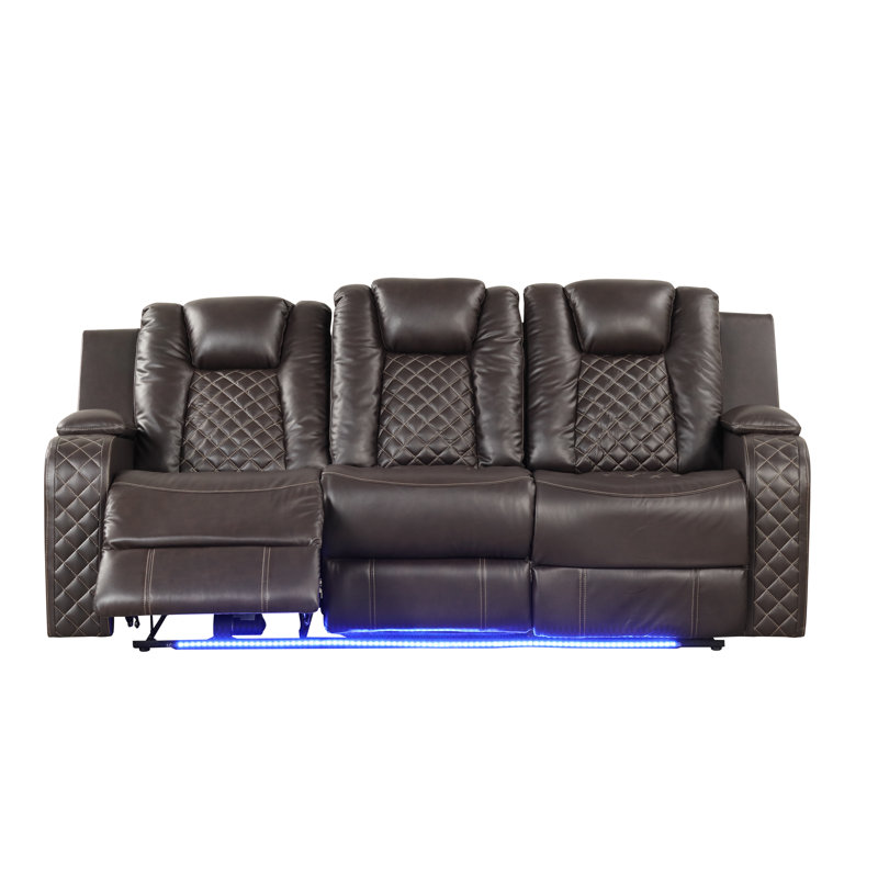 Senol 85'' Reclining Sofa, Brown Faux Leather