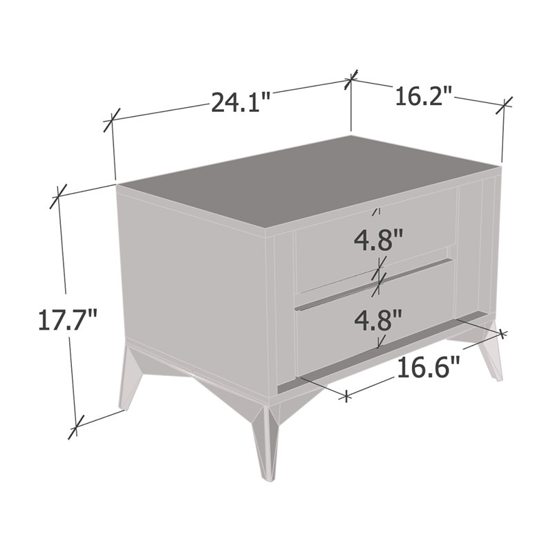 Table de chevet 2 tiroirs Bendine, Gris