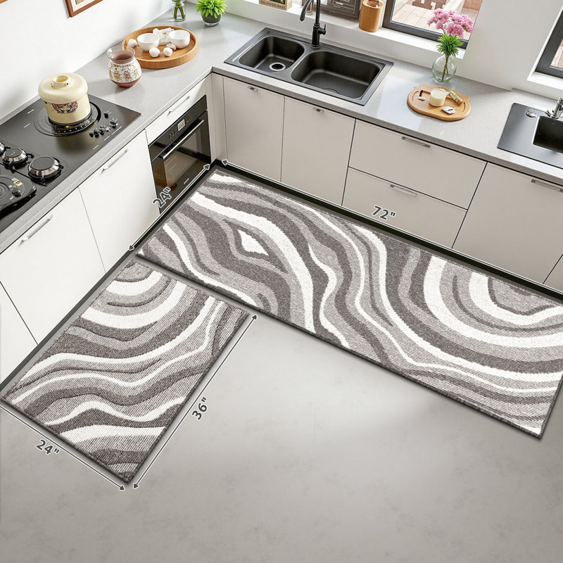 Tapis de couloir 24 po résistant à l'usure (ensemble de 2), Gris/beige