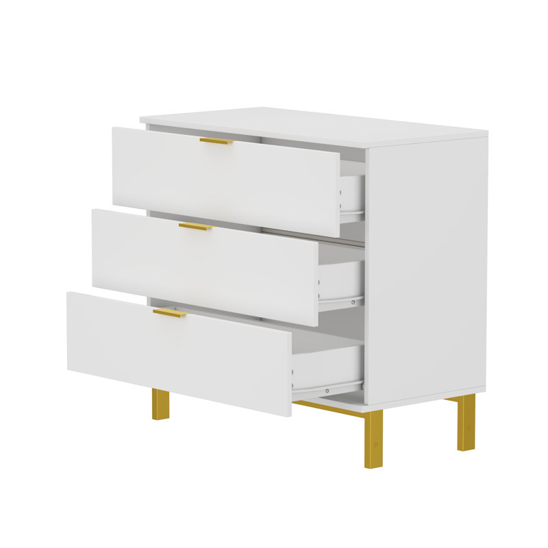 Table de chevet 3 tiroirs noire Devises, Blanc