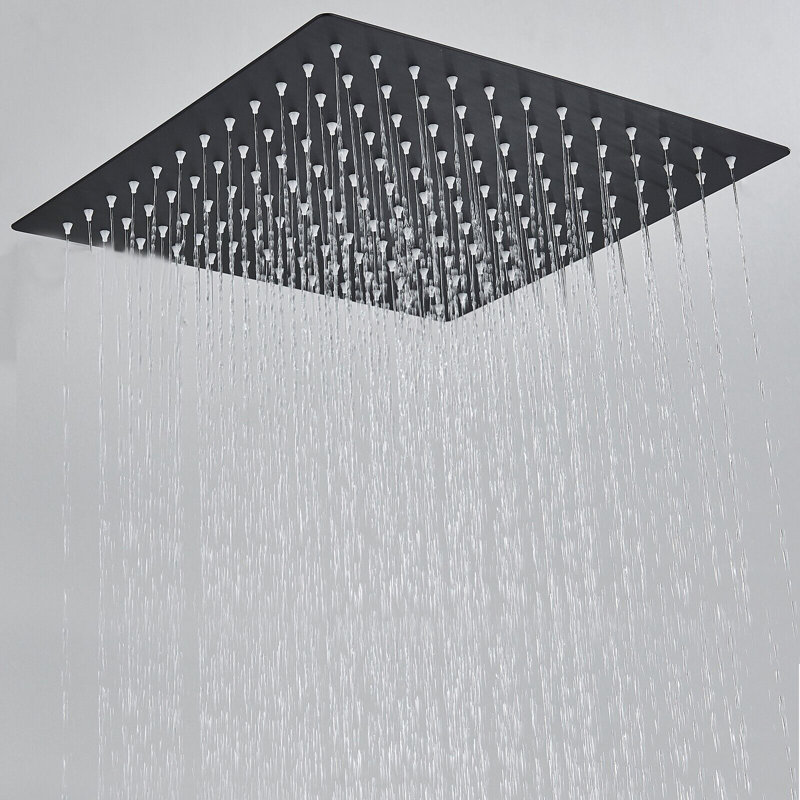 Pommeau de douche à effet pluie noir 16 po haute pression carré en acier inoxydable