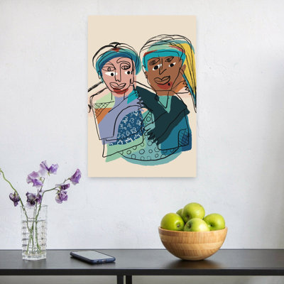 «Colorful Friends Embrace», art mural moderne abstrait coloré