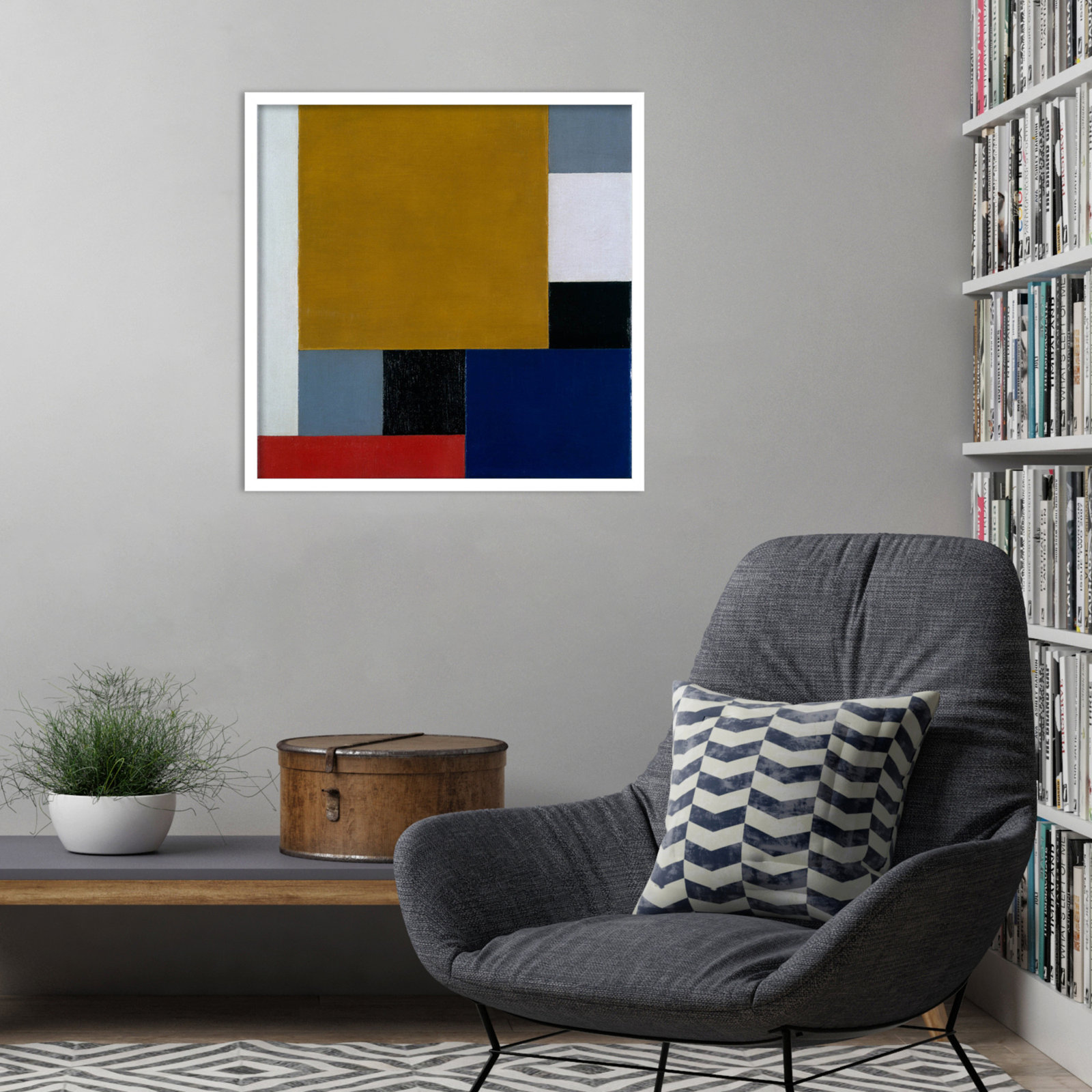 Composition 22 by Theo Van Doesburg, White Paper Framed, 25" H x 25" W