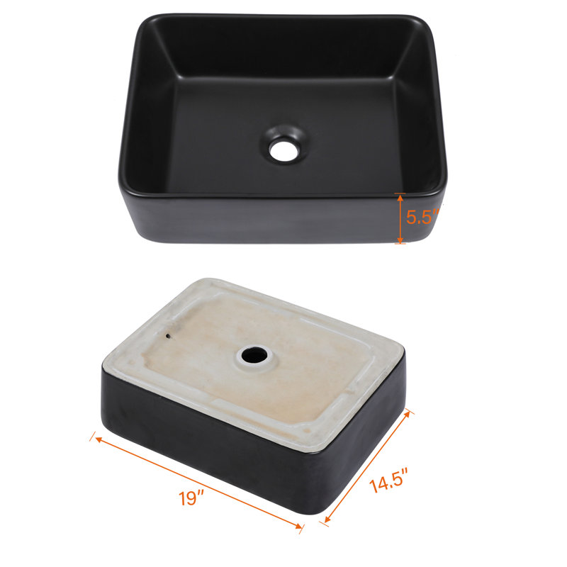 Beslend 19''W x 15"D Matt Black Ceramic Rectangular Vessel Bathroom Sink