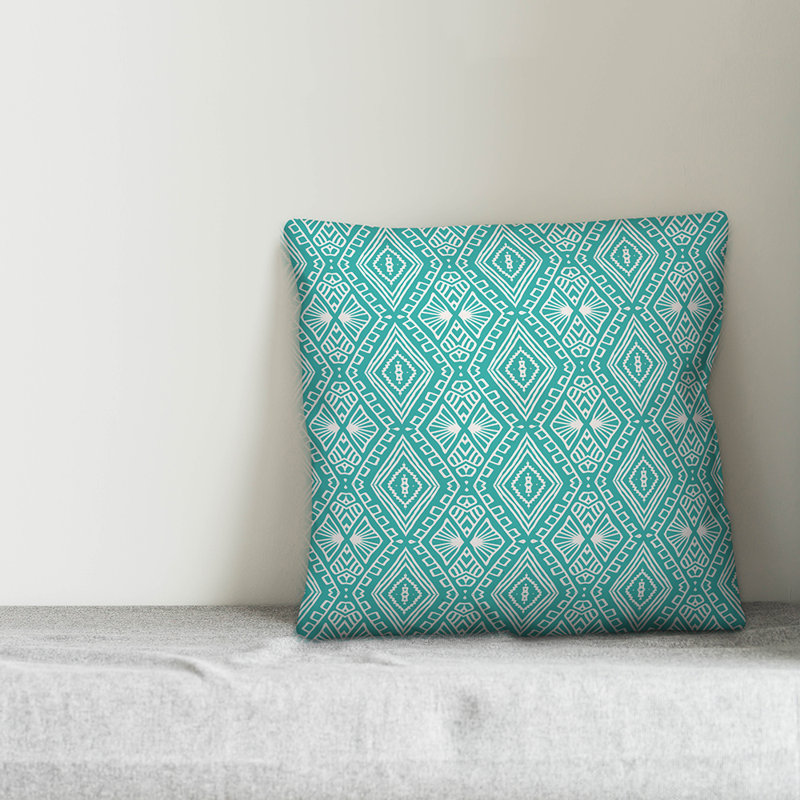  Coussin décoratif intérieur / extérieur Boho Tribal, Polyester / Bourre en polyester, 16 po x 1 po, Blanc / firozi
