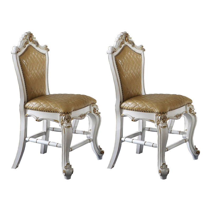 Tabouret de comptoir rembourré, Brun, Blanc
