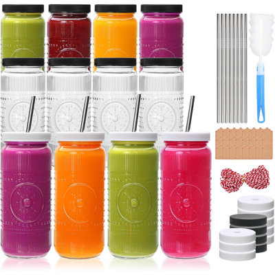Bouteilles à jus en verre de 473 ml (16 oz) avec couvercles, ensemble de 12 bouteilles réutilisables

Bocaux à jus de style rétro