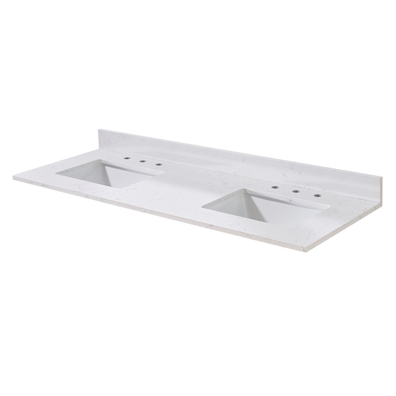 Plateau de meuble-lavabo double 61 po Trento blanc avec lavabo Trento