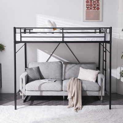 Loft Bed Full Size With Flat Rungs For Adults, Kids And Young Teens, No Box Spring Required