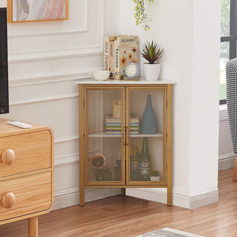 Armoire de coin, Blanc / Doré