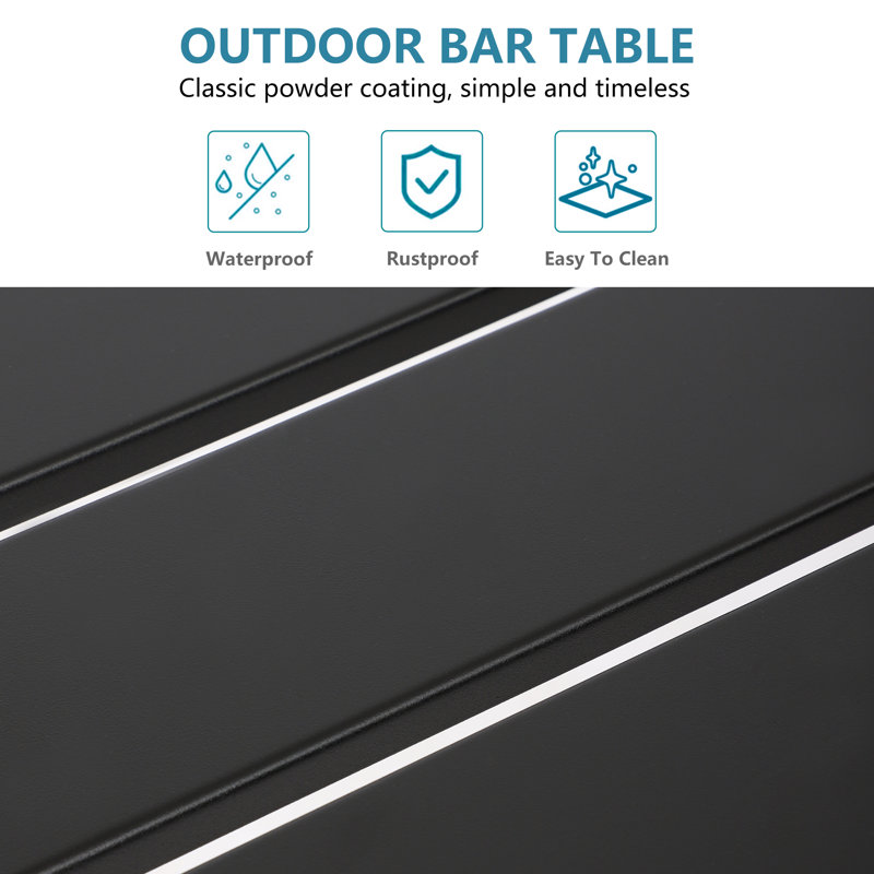 Counter Height 36.97'' Iron Bar Table, 15.6" W x 39" L, Black