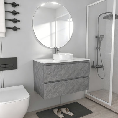 Meuble-lavabo mural de 91 cm (36 po), armoire suspendue contemporaine avec lavabo rond en céramique et design minimaliste