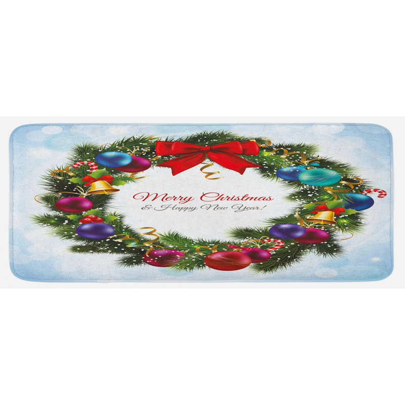 Tapis vert rond avec des éléments traditionnels vibrants, tapis de cuisine multicolore pour l’année