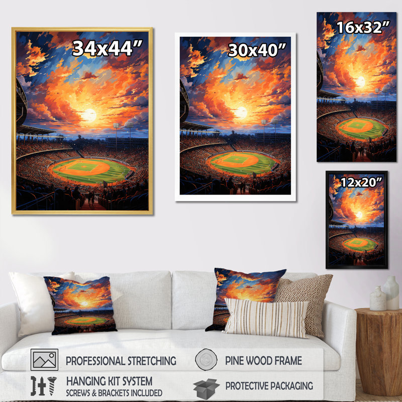 Stades sous les projecteurs III - art mural sur toile Cityscapes, H 44 po x l 34 po x P 1,5 po, Cadre photo argenté