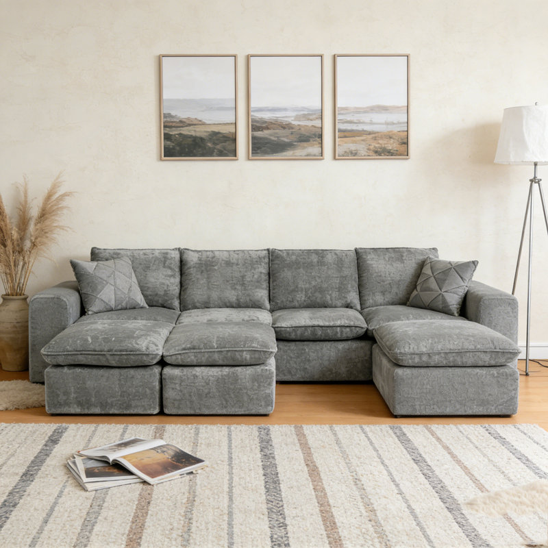Canapé modulaire en L 107 po, Gris, 7