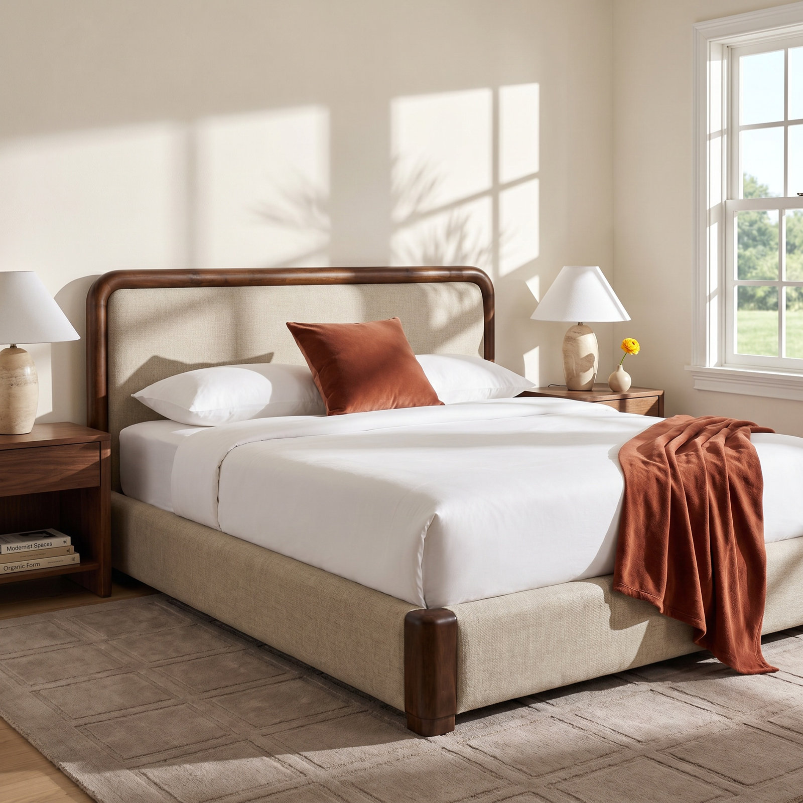 Yuki Linen Upholstered Sleigh Bed, Queen