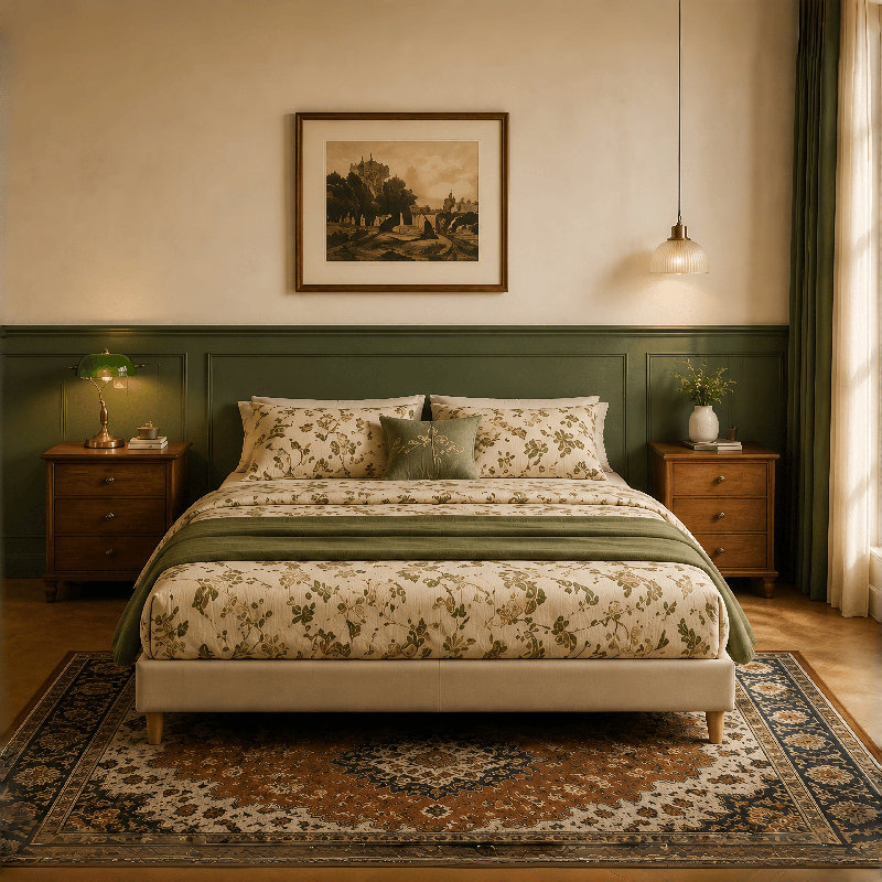Lit plateforme en tissu d'ameublement, Crème, Double