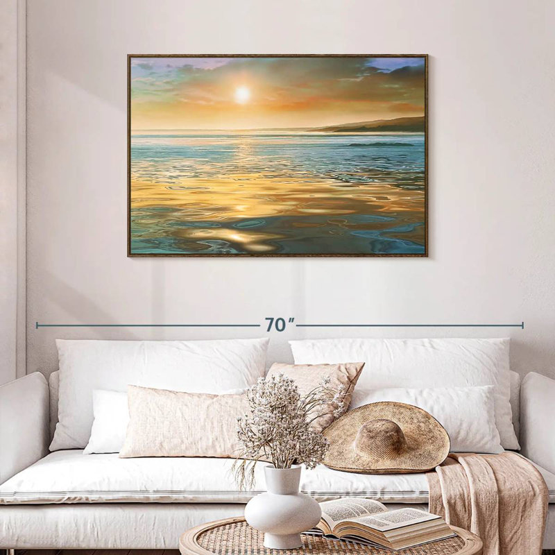 Calme du soir océan, Cadre flottant en noyer, 43 po x 29 po