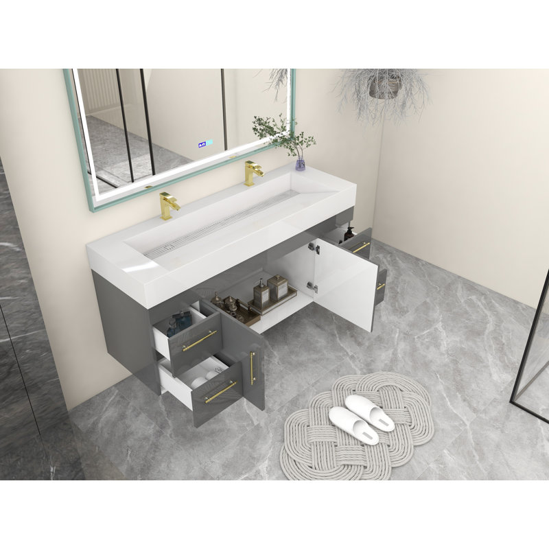 Ensemble de meuble-lavabo à double cuve 60 ", Gris ultrabrillant