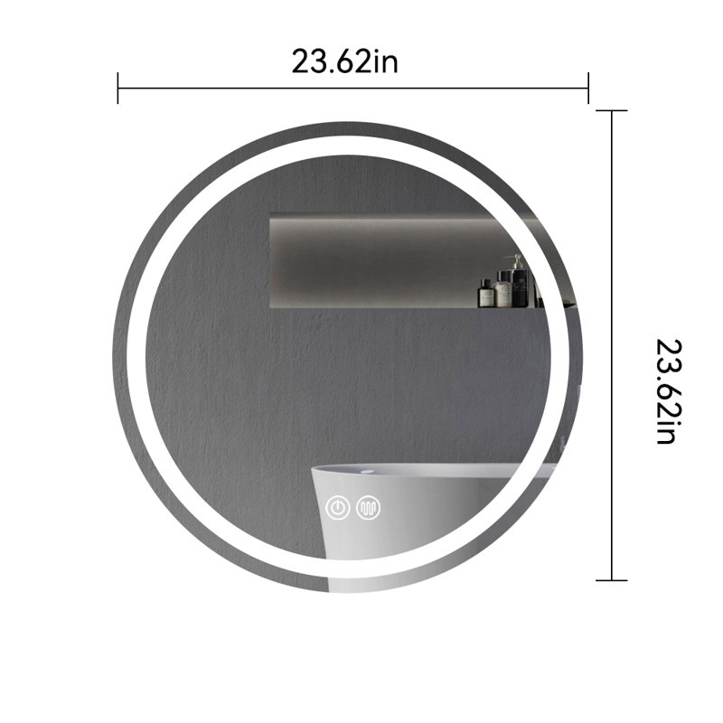 Miroir de salle de bain H LED, 23,62 po x 23,62 po