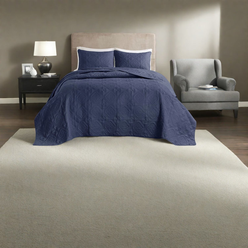 Ensemble de literie réversible bleu marine en microfibre de polyester, style transitionnel pour la maison