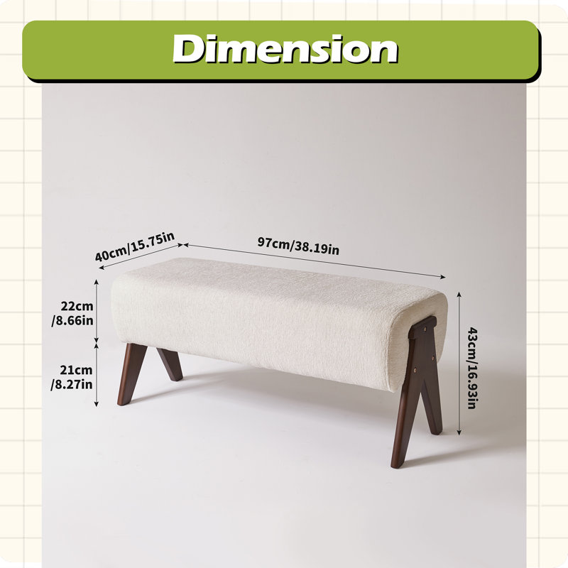 Banc en tissu de chenille décoratif moderne, banc d'entrée ergonomique rembourré avec pieds en bois massif, banc de repose-pieds rembourré pour l'espace de la chambre à coucher de vestibule