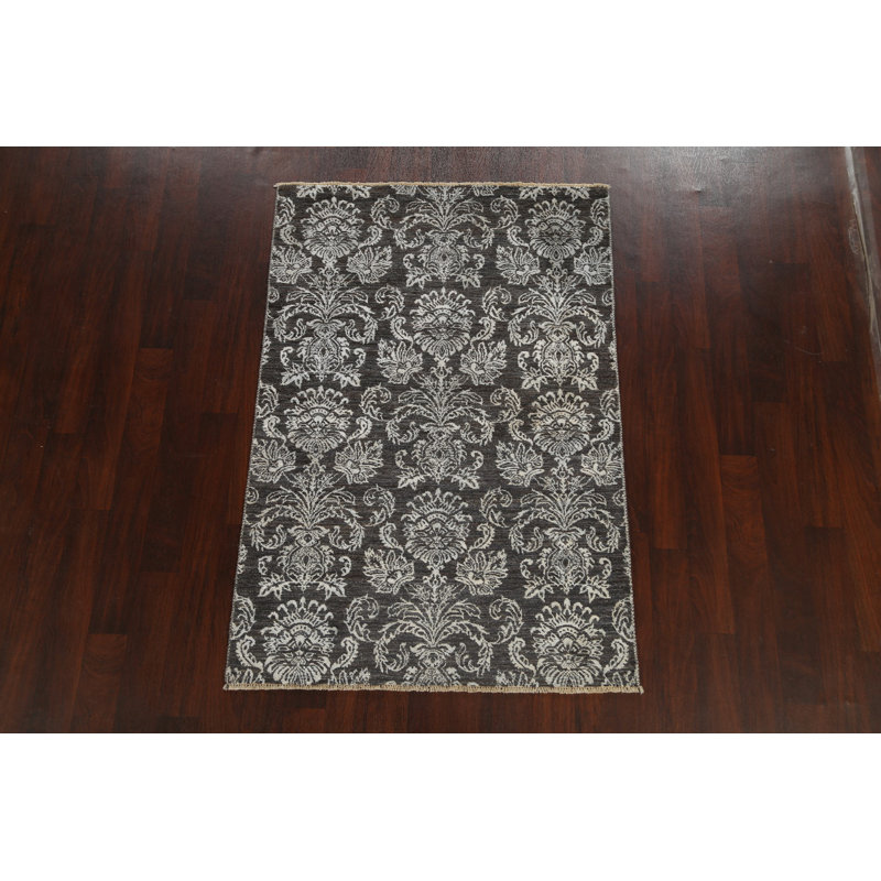 Tapis unique gris noué à la main 4 pi 1 po x 6 pi 1 po New Age
