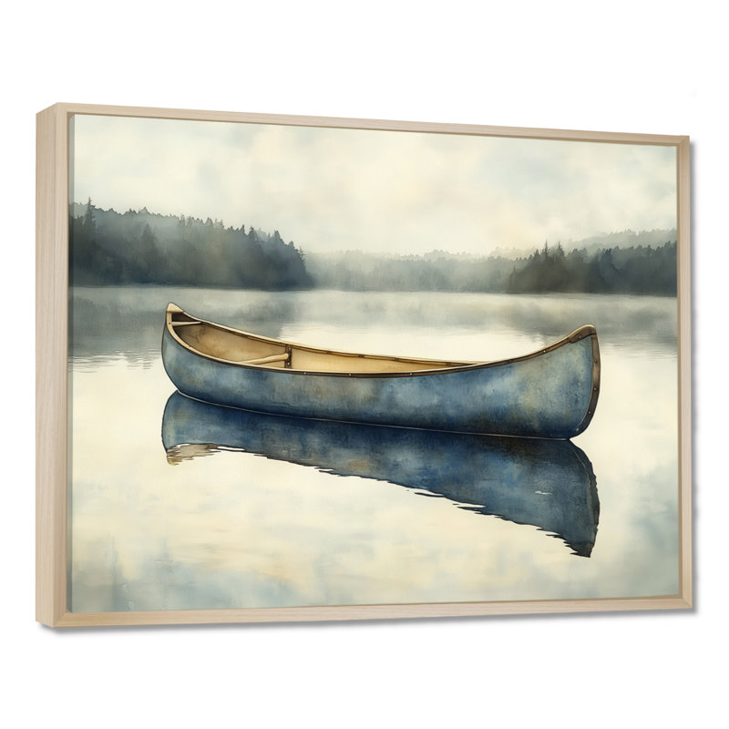 «Soft Canoe Lake II - Blue Lakeside», art mural, H 34 po x l 44 po, Cadre naturel flottant