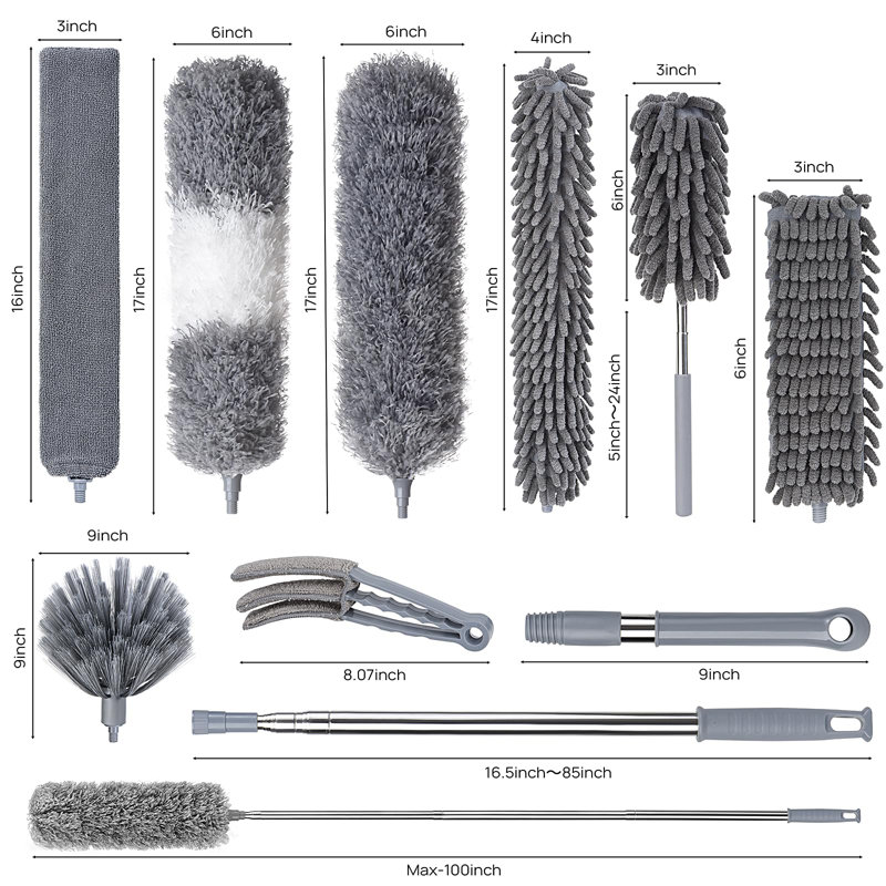 Dusters For Cleaning, Feather Duster Set, 10PCS Duster With Extension Pole Up To 100'' - Extendable, Bendable, And Washable For Ceilings, Chandeliers, And Furniture