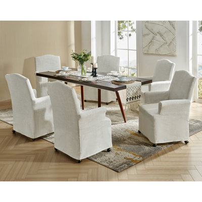 Gatlinburg Traditional 19"H Slipcovered Dining Chair with Hooded Caster Wheels
