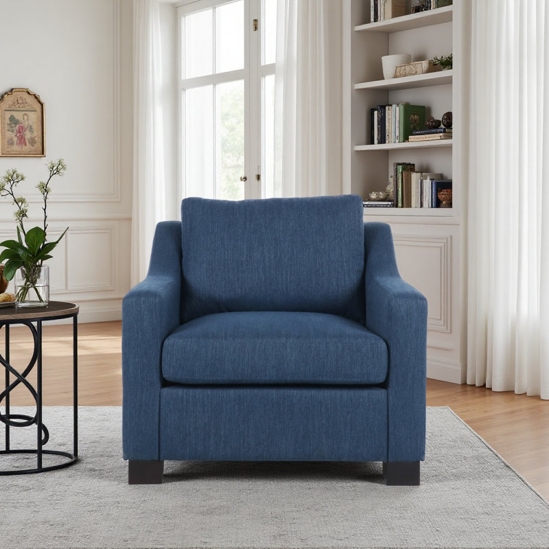 Fauteuil club contemporain rembourré en tissu, Bleu