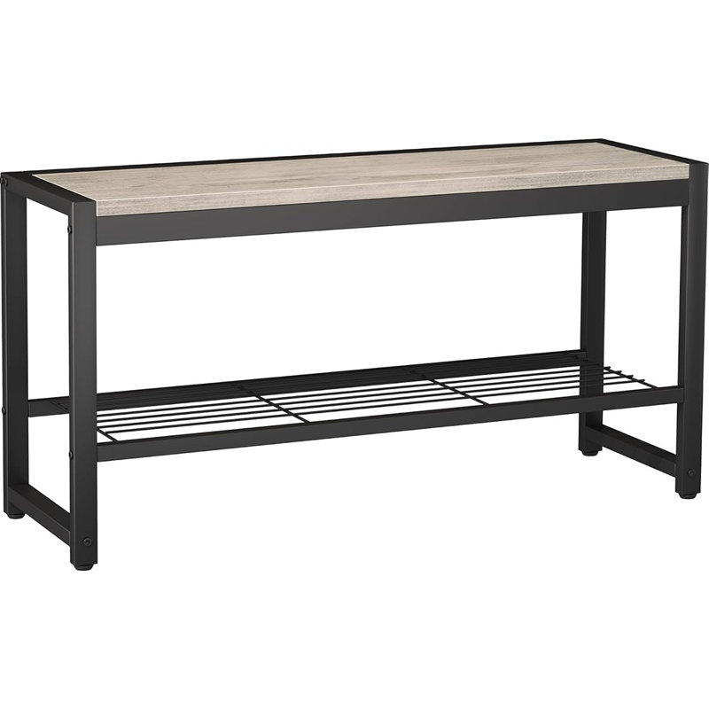 Banc à chaussures à 2 niveaux avec tablette en filet, organisateur de chaussures de hall d'entrée industriel rétro avec structure en métal robuste, gris délavé