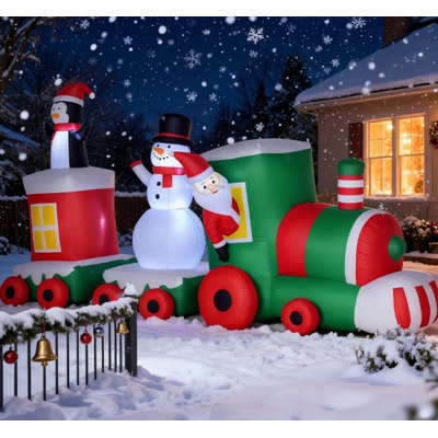 Train de Noël gonflable avec père Noël, bonhomme de neige et pingouin