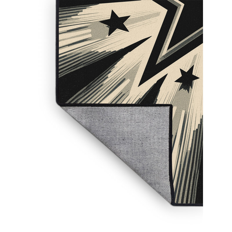 Tapis beige style Mid-Century lavable à la machine Bates - reliure noire, 8 x 12