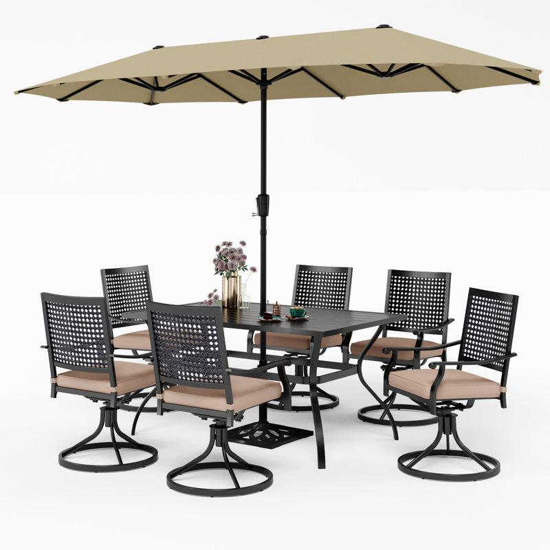 Alyah 6 - Person Patio Dining Set with Rectangular Table , Cushions Included, Beige