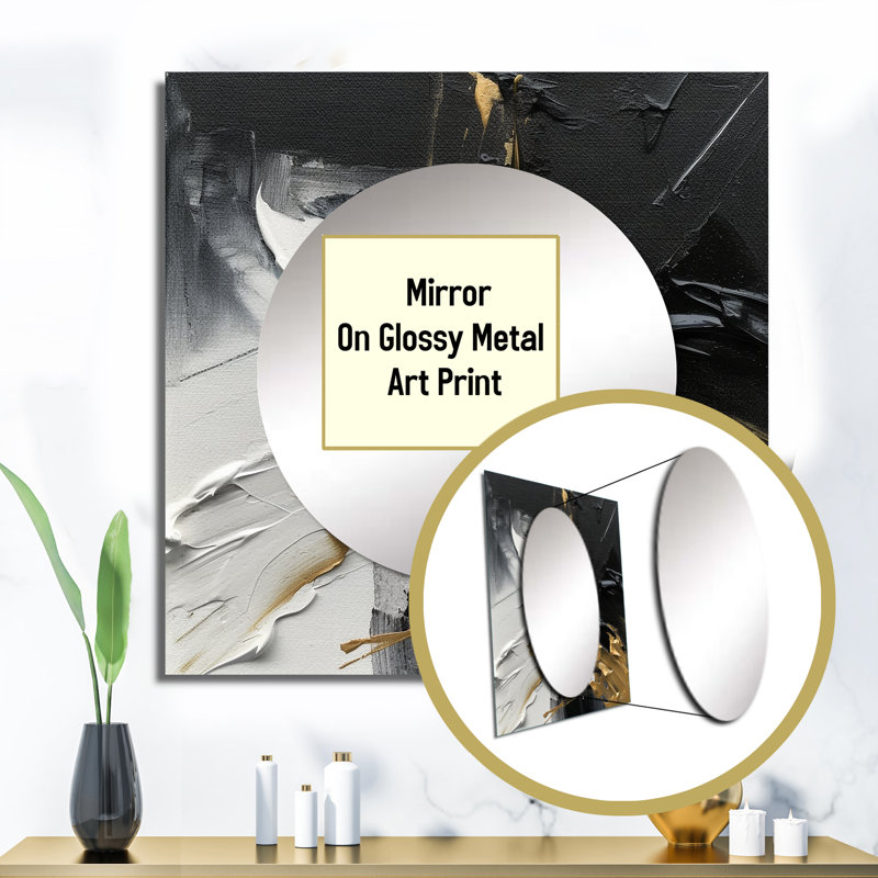 Exquisite Darling Gold Abstract Wave On Black I - Abstract Square Mirror For Wall Art Decor, 23" x 23"