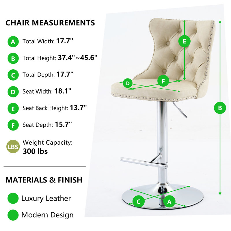 Ensemble de 2 tabourets de bar modernes et capitonnés, Beige