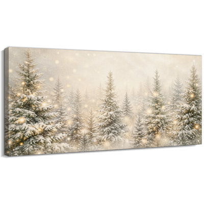 Christmas Tree Canvas Wall Art, Snowy Pine Forest Pictures 16x32 In