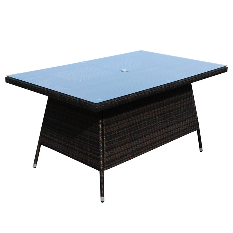 Table de patio rectangulaire avec verre trempé transparent - Cadre en aluminium, brun, protégé et eau, assemblage inclus extérieur et extérieur, brun, résistant aux intempéries,