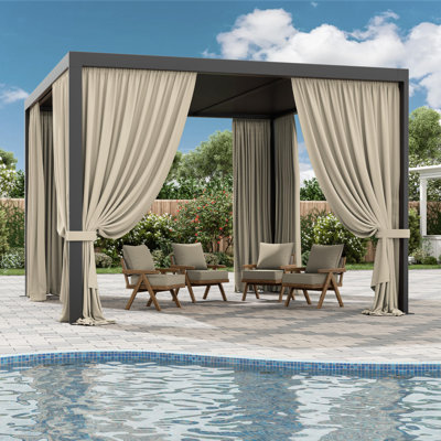 Outdoor Gazebo Curtains Polyester Side Wall For Gazebo, 4-Panels Sidewall Curtains For Patio, Garden And Backyard (Only Curtains)