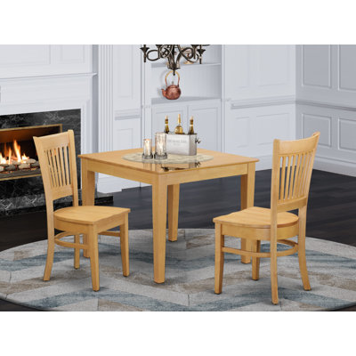 Ensemble de coin repas 3 pièces pour petits espaces comprenant une table carrée et 2 chaises de salle à manger, chêne